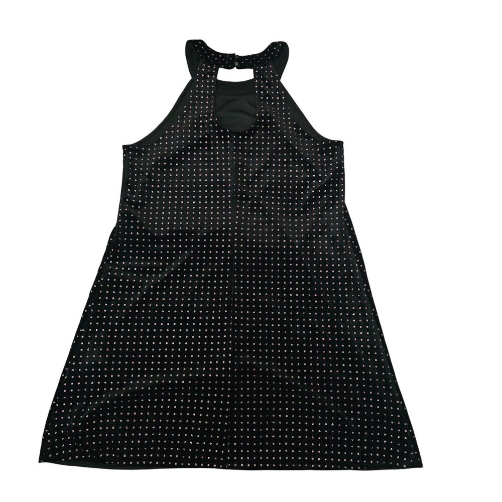 Candie's Black Velvet Sparkly Polka Dot Keyhole Back Halter Dress Women's Large - Picture 3 of 10